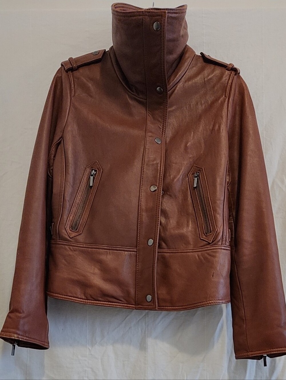 Pelle Chestnut Brown Leather Bomber Jacket